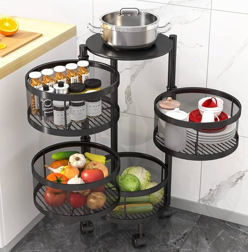 4 Tier Round Design Rotating Fruit Vegetable Spice Rack - Image 2